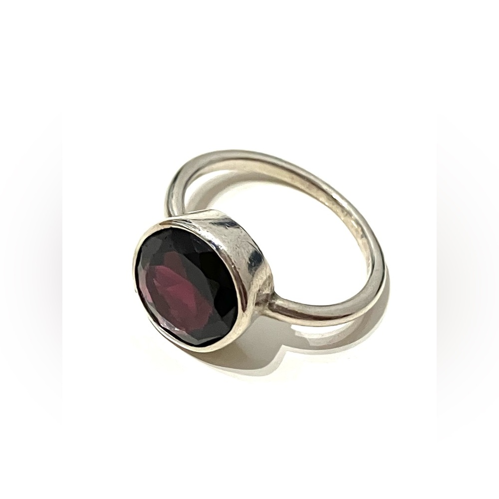 Sterling Silver Garnet Bezel Ring